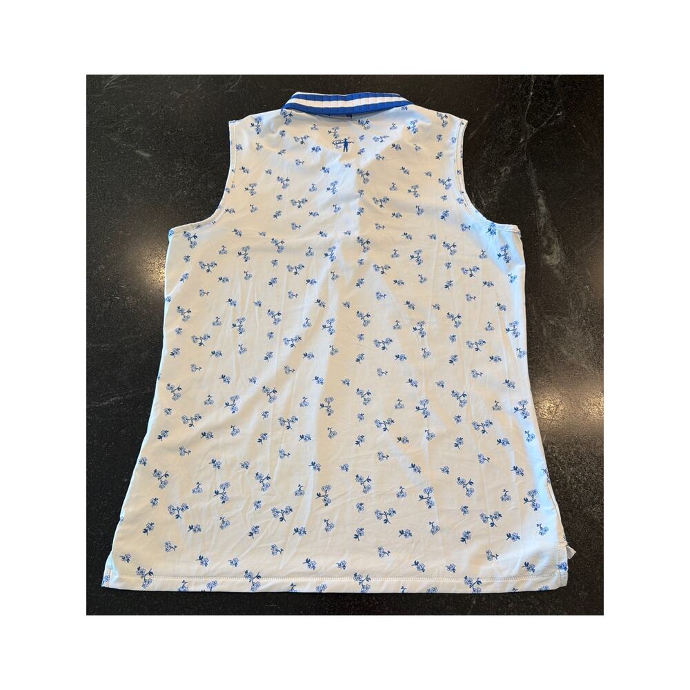 G/Fore SM blue/white floral sleeveless golf polo - Picture 5 of 10